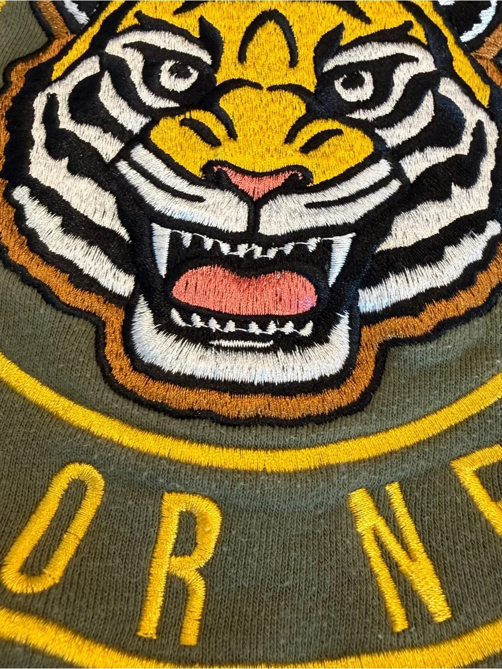 Art Class XS 4/5 Boy’s Tiger Embroidered Varsity Jacket Olive Navy & Yellow